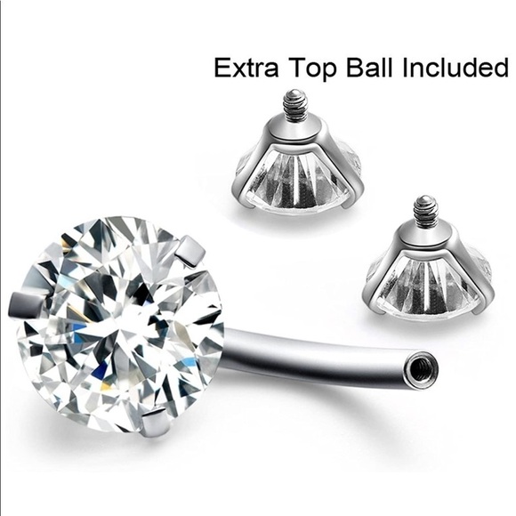 Round Cubic Zirconia Small Stone Screw Silver Belly Ring - Picture 8 of 9